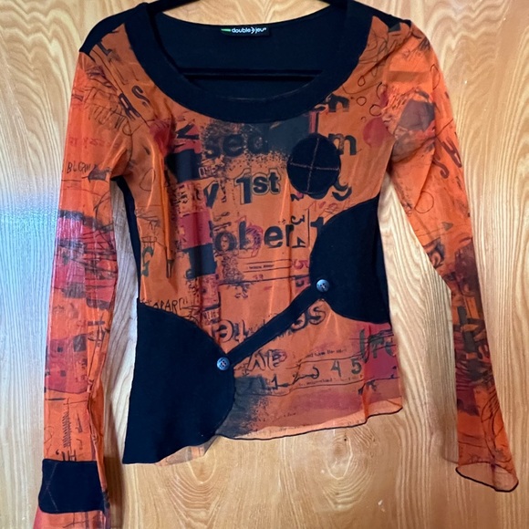 Desigual Orange and Black Graphic Blouse - Picture 1 of 6
